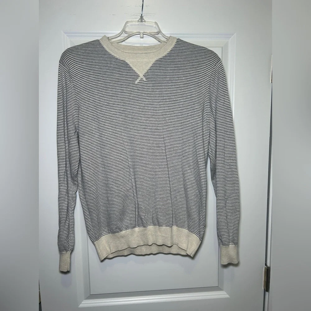 J. Crew Men's V-Neck Sweater - Navy and Cream Stripes